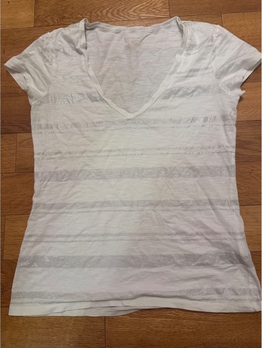 Banana republic light weight silver glitter striped tshirt